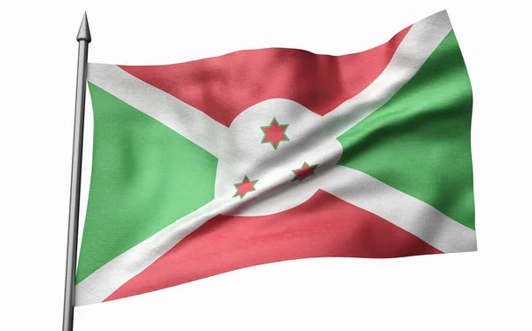 Ilustración 3D del asta de la bandera con bandera de Burundi — Foto de Stock