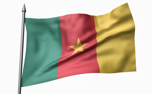 3D иллюстрация флагштока с флагом Камеруна — стоковое фото