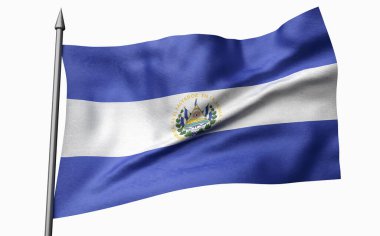 El Salvador Bayrağı ile Bayrak Direğinin 3D Görünümü