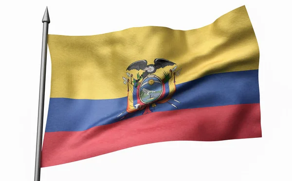 Ilustración 3D del asta de la bandera con bandera de Ecuador —  Fotos de Stock