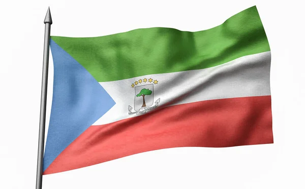 3D-illustration av flaggstång med Ekvatorialguineas flagga — Stockfoto
