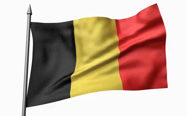 Illustration 3D de Flagpole avec drapeau de Belgique — Photo