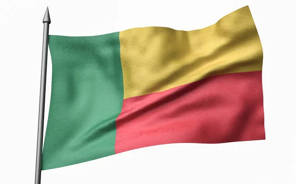 3D иллюстрация флагштока с флагом Бенина — стоковое фото
