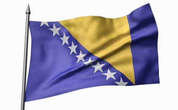 Bosna-Hersek Bayrağıyla Bayrak Direğinin 3D Görünümü — Stok fotoğraf