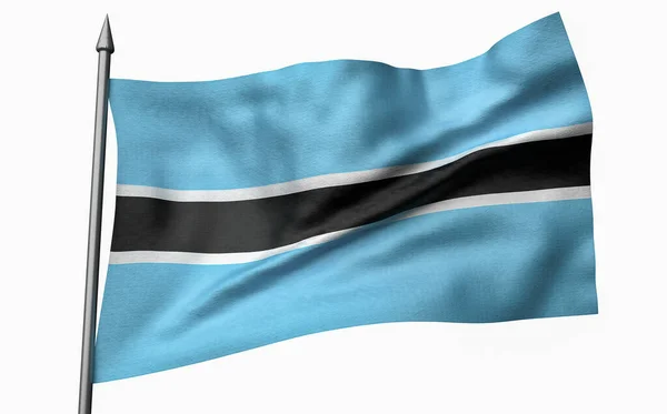 Ilustración 3D del asta de la bandera con bandera de Botswana — Foto de Stock