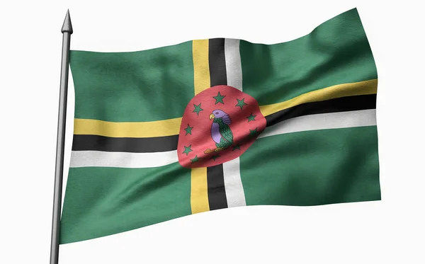 Ilustración 3D del asta de la bandera con bandera de Dominica — Foto de Stock