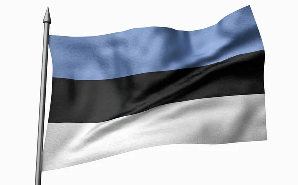 3D Illustratie van Vlaggenmast met Estland Vlag — Stockfoto