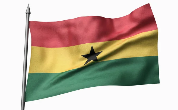 3D Illustratie van Vlaggenmast met Ghana Vlag — Stockfoto