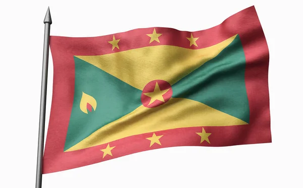 3D-Illustration der Flaggenstange mit Grenada-Flagge — Stockfoto