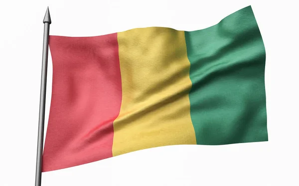 3D Illustratie van Vlaggenmast met Guinee Vlag — Stockfoto