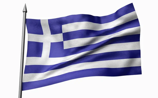 Ilustração 3D do Flagpole com bandeira de Greece — Fotografia de Stock