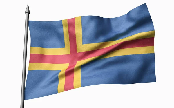 3D illusztráció zászlórúd Aland Flag — Stock Fotó