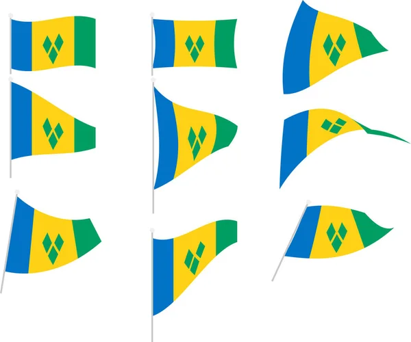 Vector Illustration of Set dengan Saint Vincent dan Grenadines Flag - Stok Vektor