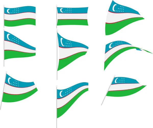 Ilustración vectorial de conjunto con bandera de Uzbekistán — Vector de stock