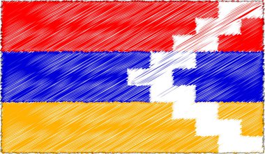 Sketch Style Artsakh 'ın Vektör İllüstrasyonu - Nagorno-Karabakh Bayrağı