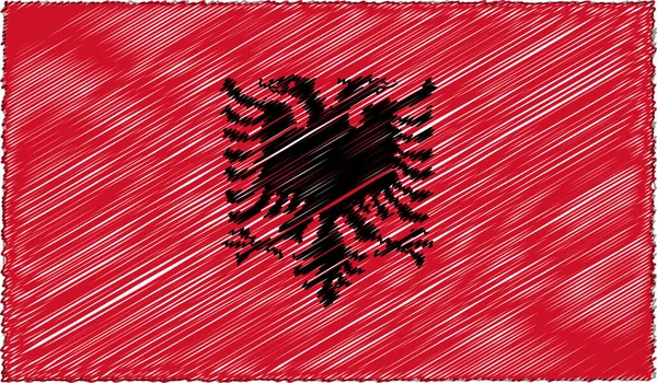Vektor Illustration av Skiss Style Albanien Flagga — Stock vektor