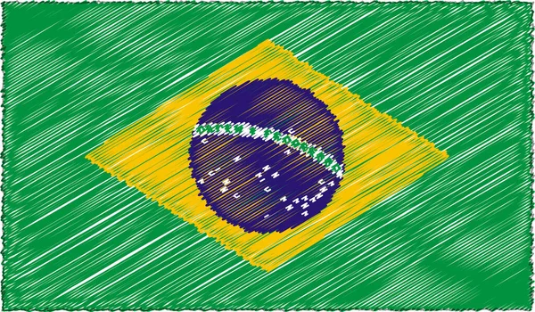 Vektorillustration der Brasilien-Fahne im Sketch-Stil — Stockvektor