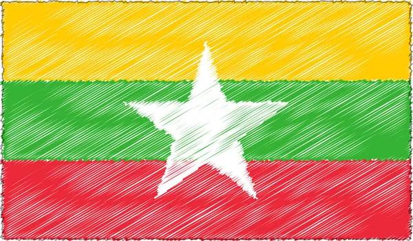 Vektor Illusztráció vázlat stílus Burma - Mianmar zászló — Stock Vector