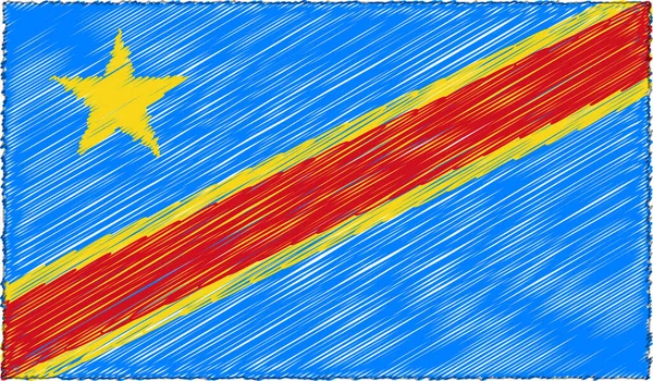 Sketch Style Kongo Demokratik Cumhuriyeti Bayrağının Vektör İllüstrasyonu — Stok Vektör