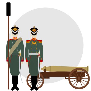 Artilleryman.Soldier üniformalı bir topçu yakınındaki eski silah