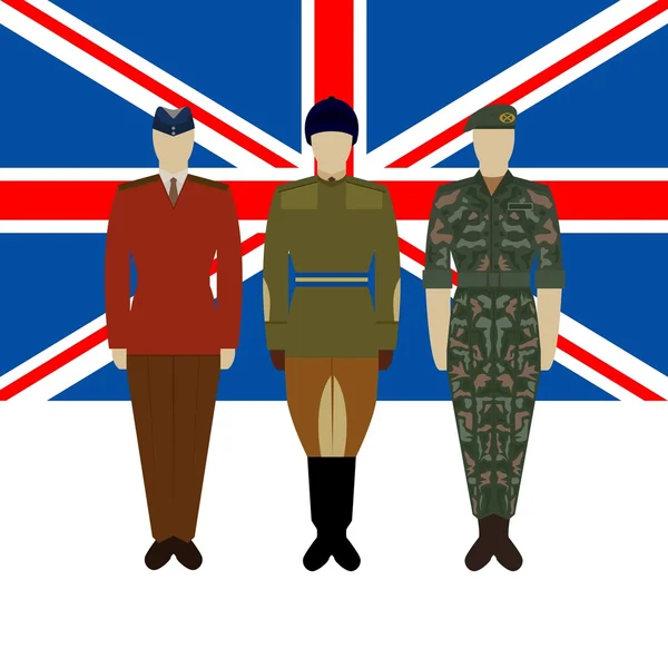 Bandeira da Grã-Bretanha e soldados no uniforme do Exército Britânico-2 —  Vetores de Stock