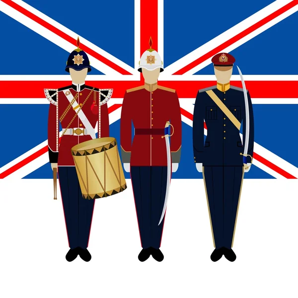 Flagge großer Briten und Soldaten in der Uniform der britischen Armee-1 — Stockvektor