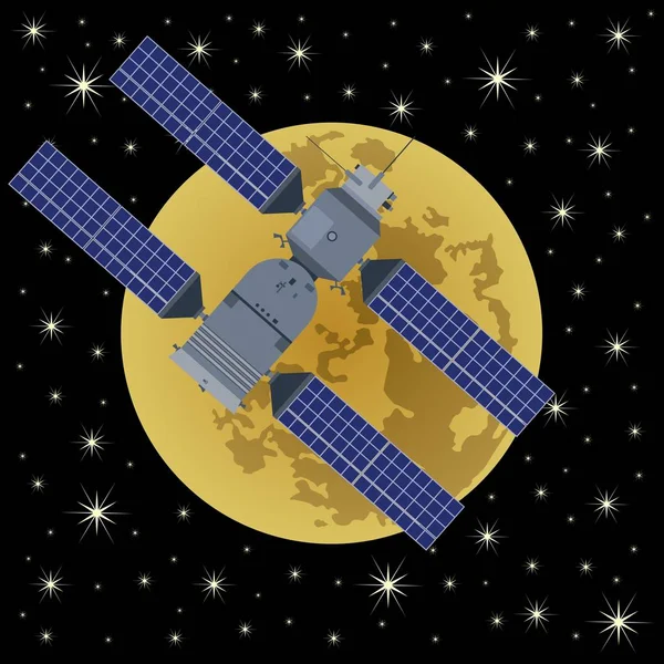 Satellite spaziale su uno sfondo di Moon-2 — Vettoriale Stock