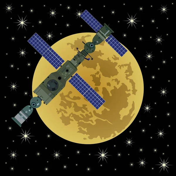 Satellite spaziale su uno sfondo di Moon-5 — Vettoriale Stock