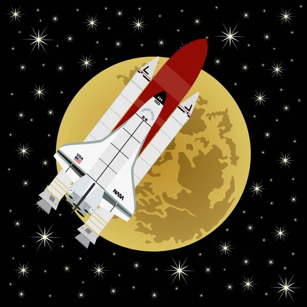 Space shuttle against the backdrop of the moon-1 — Stock Vector