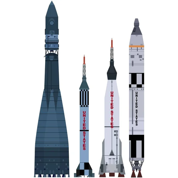 Spaceships. Set of space launch vehicles — Stock Vector