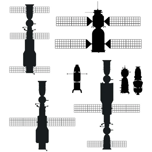 空间卫星和空间站的轮廓 — 图库矢量图片