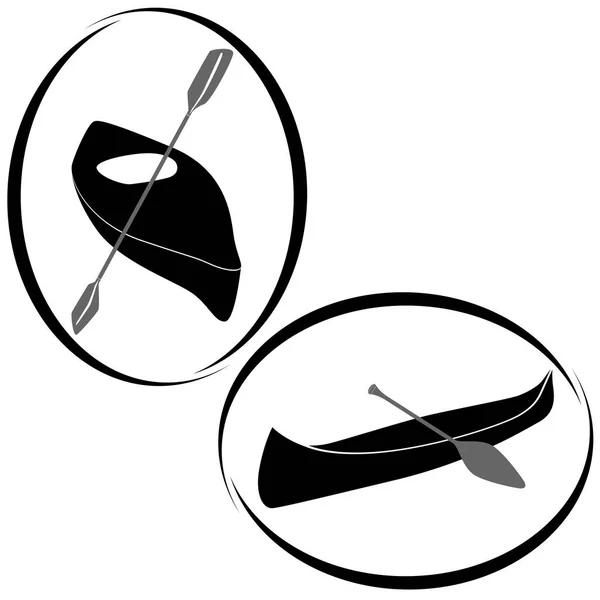 Badges met kano's en kajaks — Stockvector