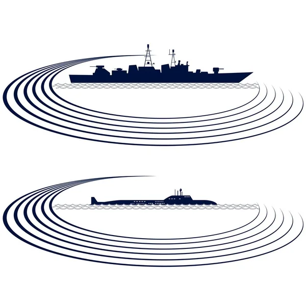 The contour of the warship and submarine — Stock Vector