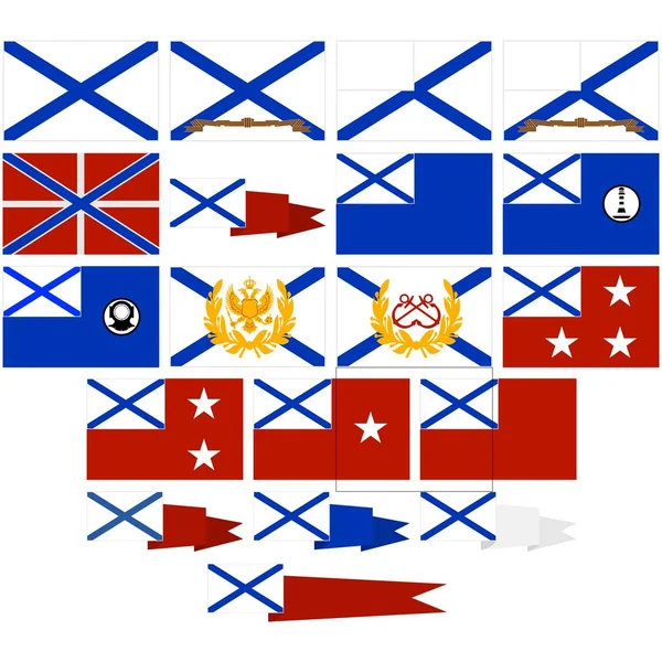 海军的旗帜和锦旗在俄罗斯 1992 年至今 在白色背景上的插图 — 图库矢量图片