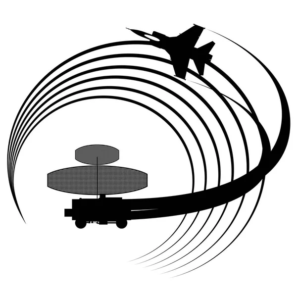 Contour flying military aircraft detected radar — Stock Vector
