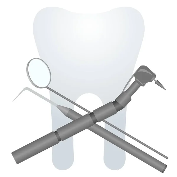 Medical equipment and tools on the background of the tooth — Stock Vector