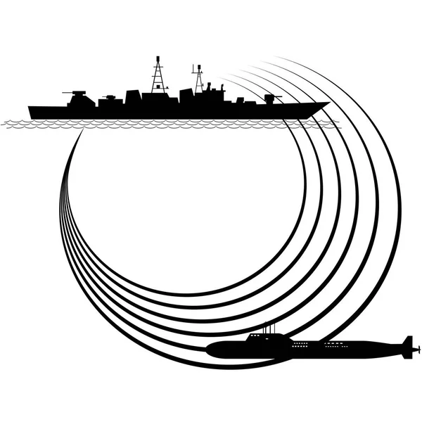 Контур военного корабля и подводной лодки — стоковый вектор