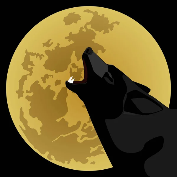 The lolongan serigala di malam hari di bulan - Stok Vektor
