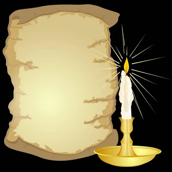 Starožitný pergamen a svíčka — Stockový vektor