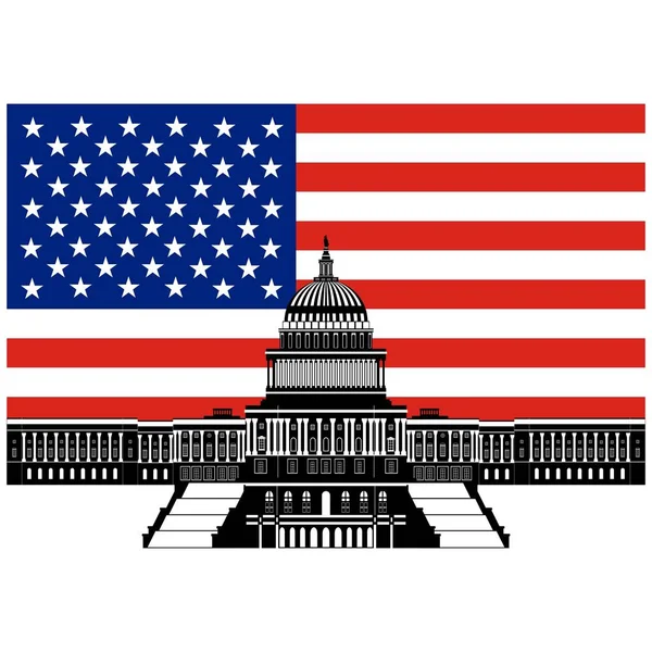 Capitol Building and the US flag — Stock Vector