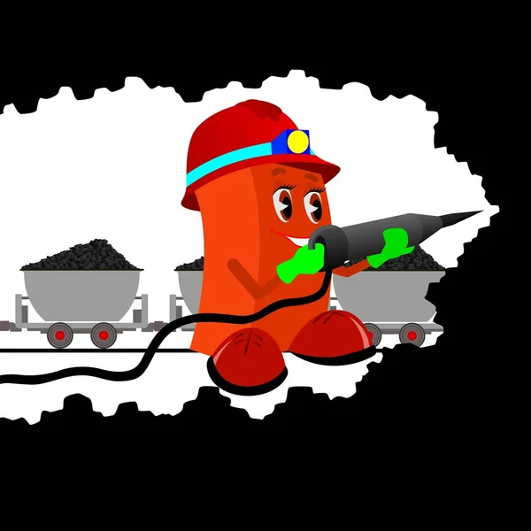 Image abstraite d'un mineur avec un outil de travail sur fond de camions à charbon — Image vectorielle