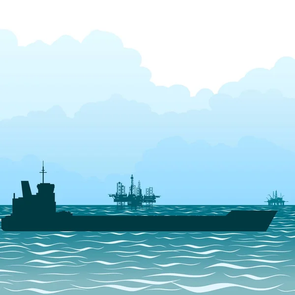 Transporte de petróleo a través del mar por mar — Vector de stock