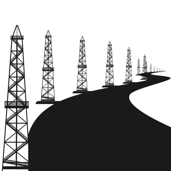 Les plates-formes pétrolières le long de la route — Image vectorielle