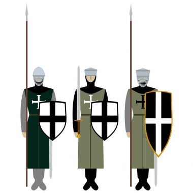 Ortaçağ Şövalyeleri, silah, üniformalar ve mızrak dövüşü işaret ve sembolleri