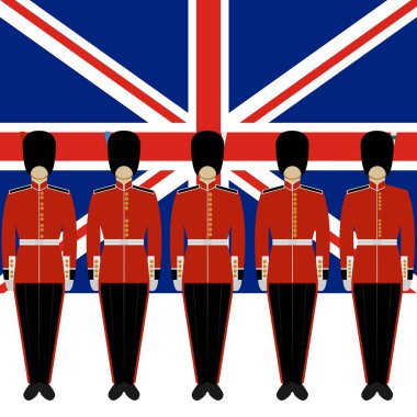 Büyük Britanya bayrağı arka üzerinde Kraliyet muhafızları