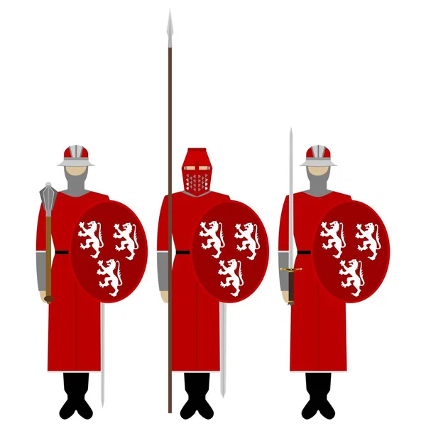 Mittelalterliche Ritter, Waffen, Uniformen und Ritterzeichen und Symbole — Stockvektor