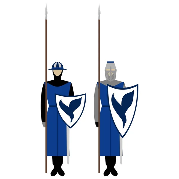 Chevaliers médiévaux, armes, uniformes et signes et symboles joutes — Image vectorielle