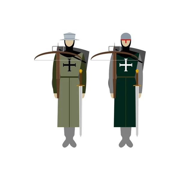 Chevaliers médiévaux, armes, uniformes et signes et symboles joutes — Image vectorielle