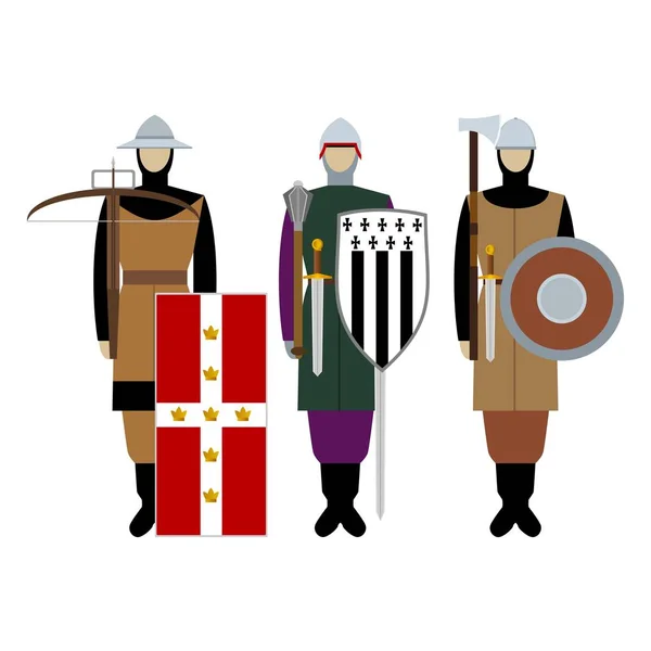 Medieval knights, weapons, uniforms and jousting signs and symbols — Stock Vector