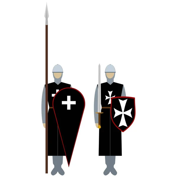 Chevaliers médiévaux, armes, uniformes et signes et symboles joutes — Image vectorielle